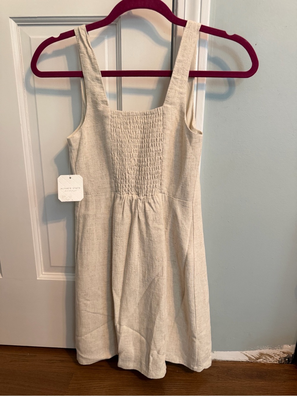 Sleeveless Button-Front Linen Blend Mini Dress in Cream - Picture 5 of 5